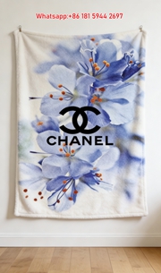 Chanel Flannel Throw Blanket Blue Floral Art Print IMG_7330